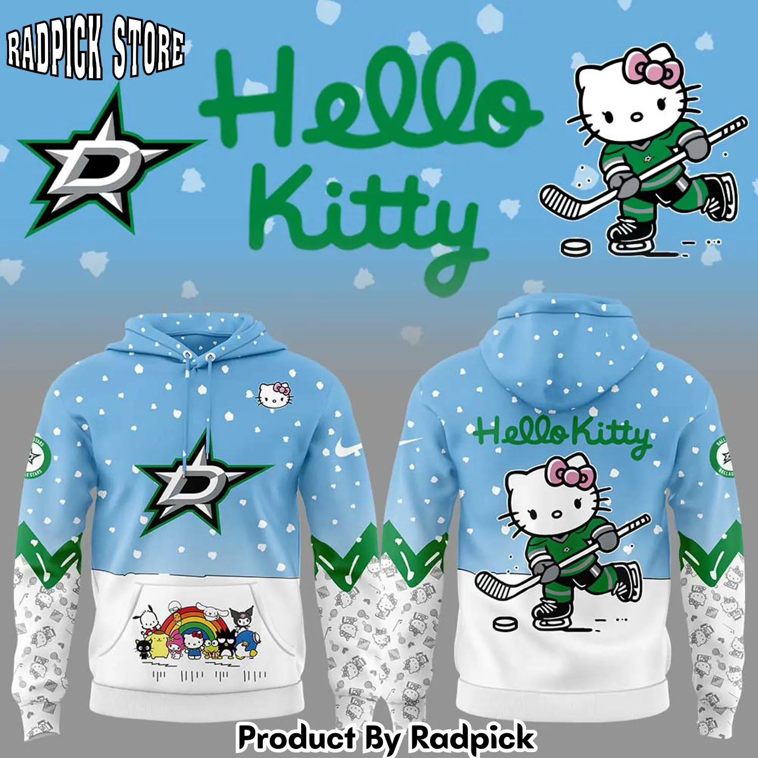 Dallas stars x hello kitty hoodie joggers hoodie and long pants set v2 rp291782